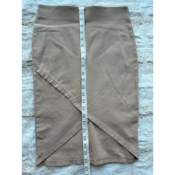 Iris Women's Khaki Asymmetrical Cut Thick Waistband Stretch Knee Length Skirt M - Picture 5 of 5